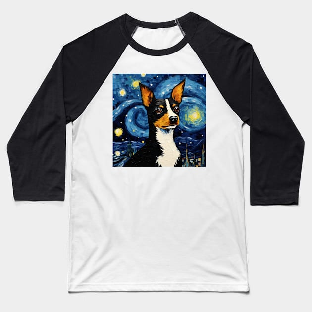 Rat Terrier Starry Night Baseball T-Shirt by NatashaCuteShop